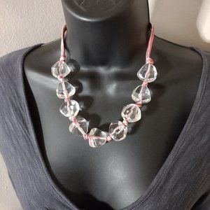 21 Inch Large Clear Plastic Bead Necklace With Pink String